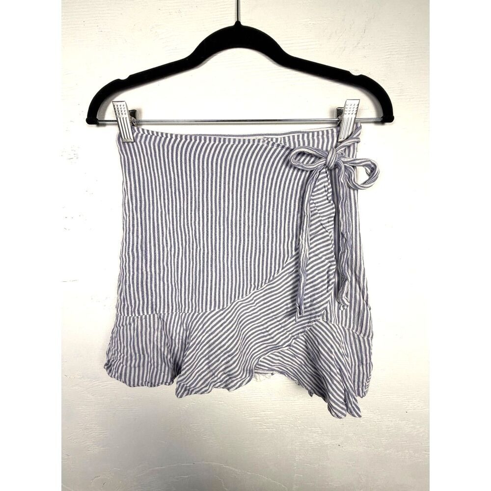 Abercrombie &‎ Fitch Blue Striped Wrap Mini Skirt Ruffle Hem XS Coastal